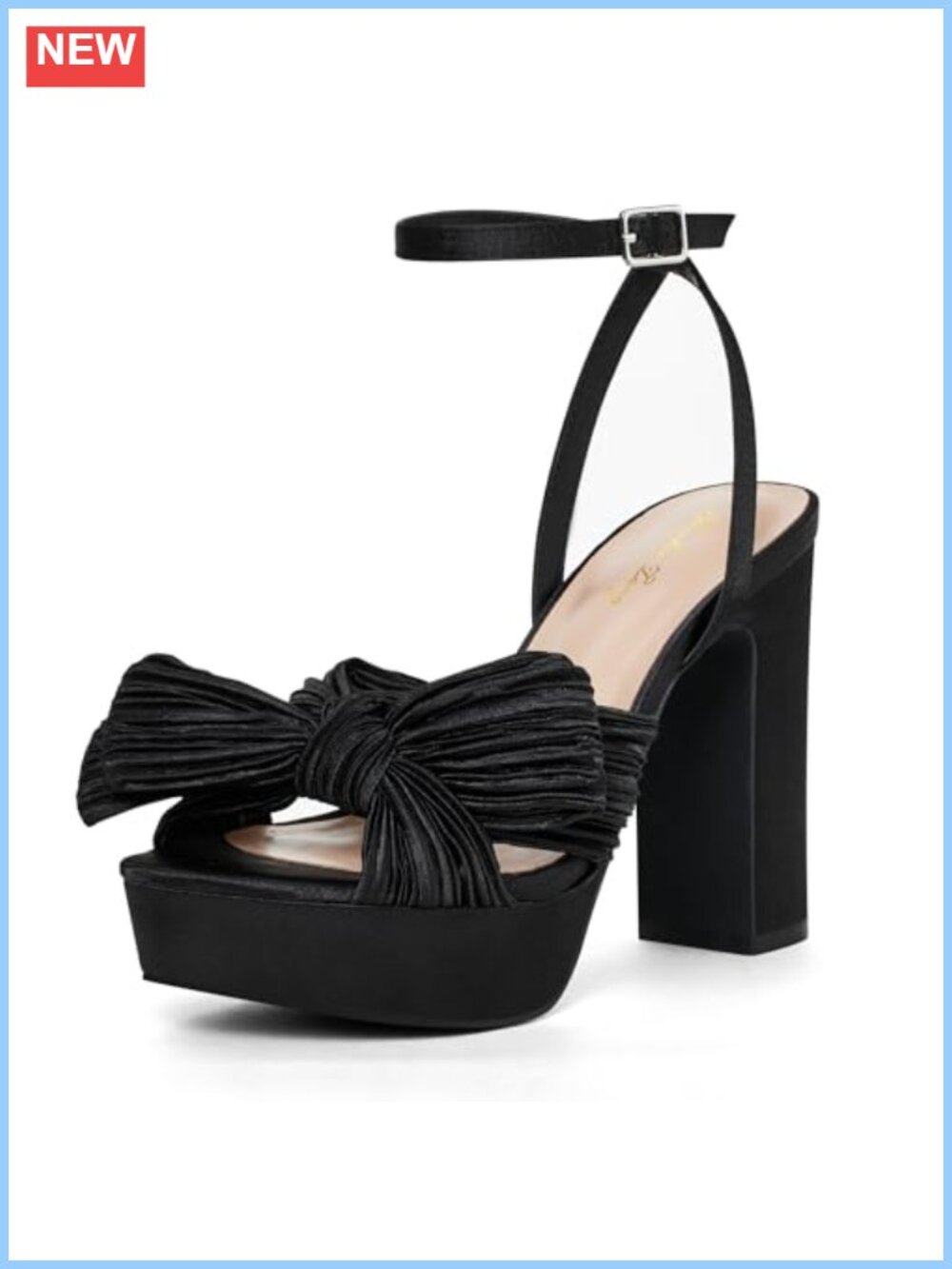 Satin Bow Strappy Platform Chunky Block Heeled Sandals Round Open Toe